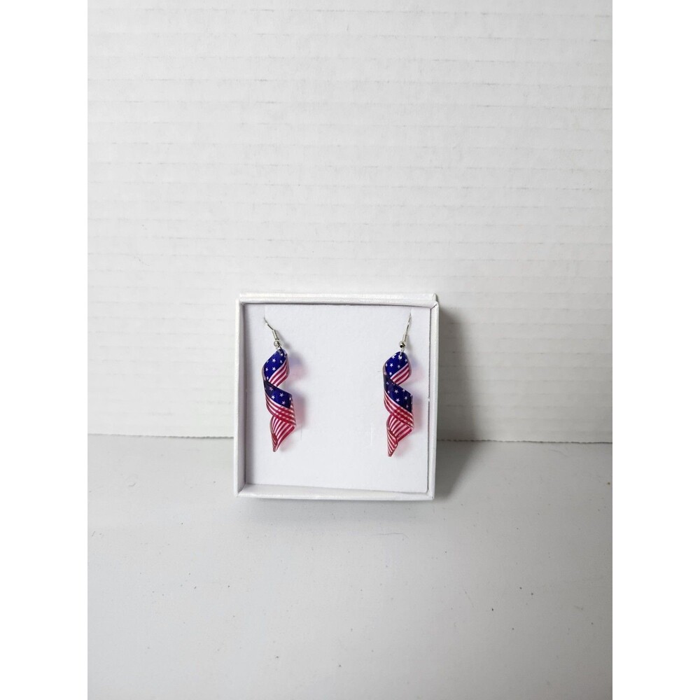 USA Flag Dangle Twist Earrings Patriotic